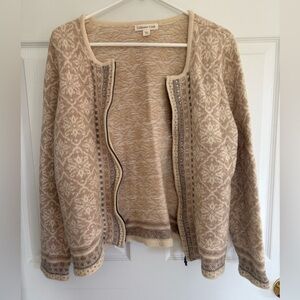 Coldwater Creek Tan and Cream Patterned Cardigan